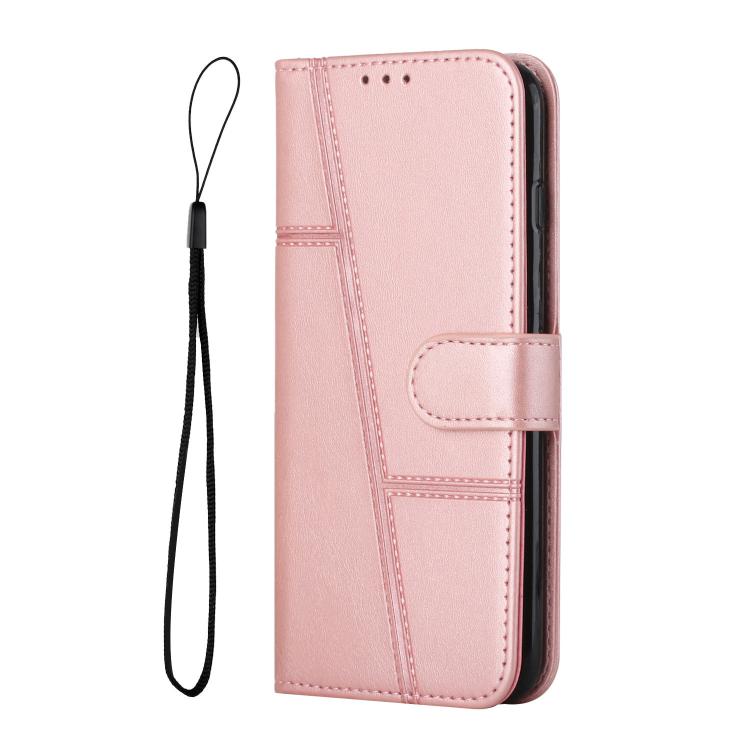 Funda de Piel con Textura de Becerro y Hebilla para Realme 14 Pro+ (Oro Rosa)