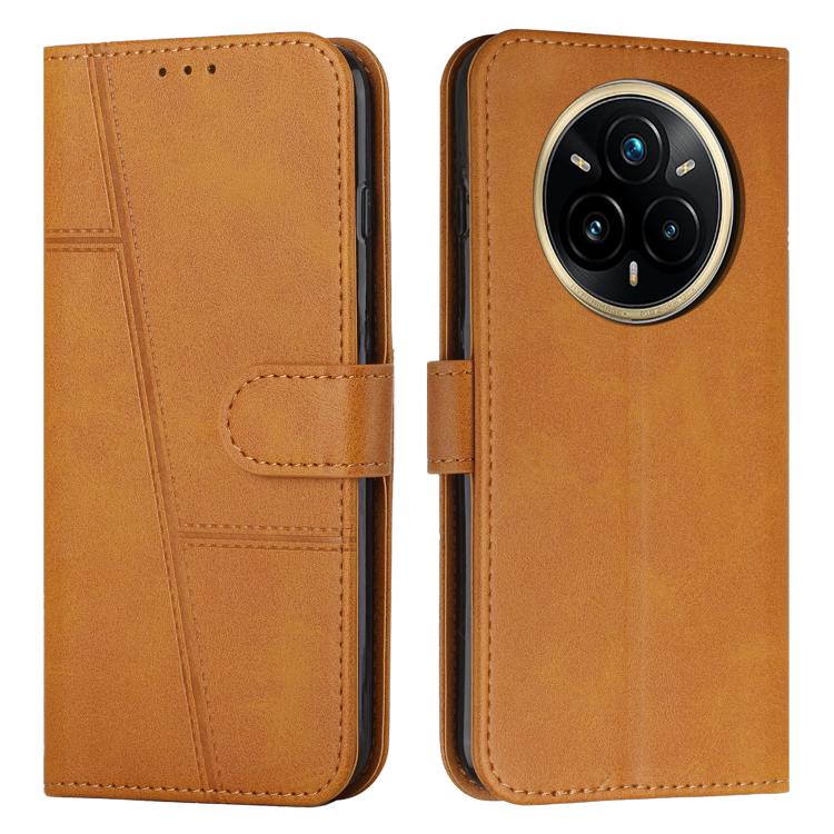 Funda de Piel con Textura de Becerro y Hebilla para Realme 14 Pro+ (Amarilla)