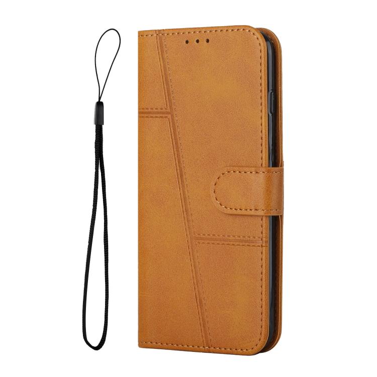 Funda de Piel con Textura de Becerro y Hebilla para Realme 14 Pro+ (Amarilla)