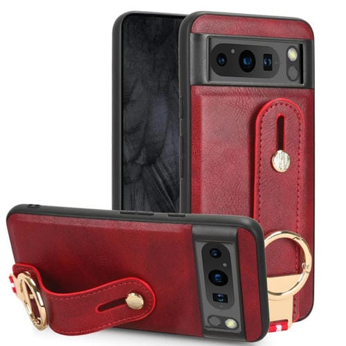Funda Trasera de Cuero para Google Pixel 8 Muñequera (Rojo)