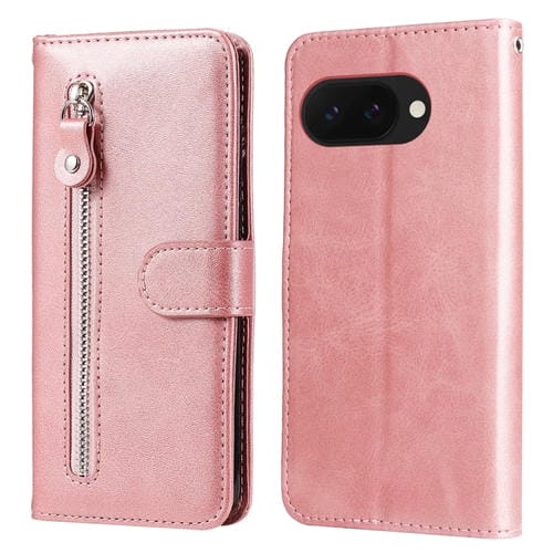 Funda de Piel con Cremallera y Textura de Becerro para Google Pixel 9A (Oro Rosa)