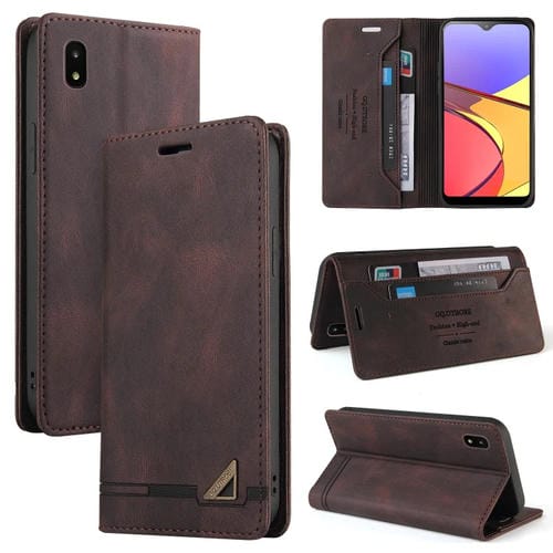 Funda de Cuero Samsung Galaxy A20 A21 Versión Jp con Tapa Horizontal Cepillo Antirrobo Soporte (Marrón)