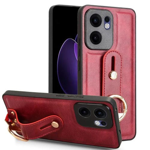 Funda Trasera de Cuero con Correa para El Brazo para Oppo Reno13 F 5G (Roja)