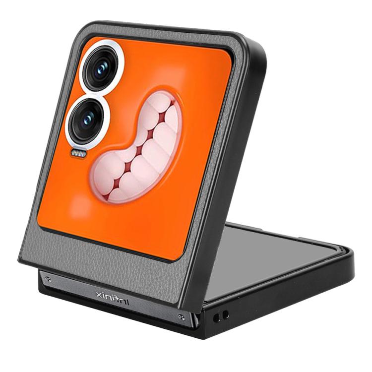 Funda Trasera para Tecno Phantom V Flip2 con Textura de Lichi y Ranuras para Tarjetas (Gris)
