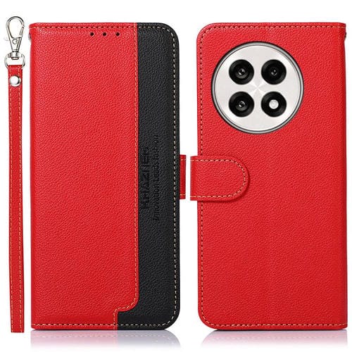 Funda de Cuero Khazneh Rfid con Textura de Lichi para OnePlus Ace 5 Pro / Ace 5 / 13R (Rojo)