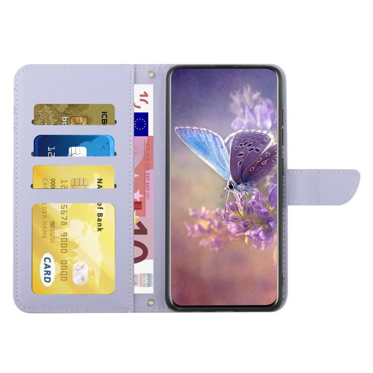 Funda de Piel con Relieve Peonía y Mariposa para OnePlus 13R (Morado)