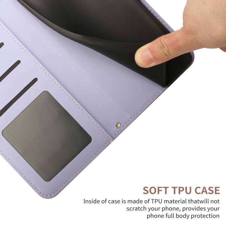 Funda de Piel con Relieve Peonía y Mariposa para OnePlus 13R (Morado)