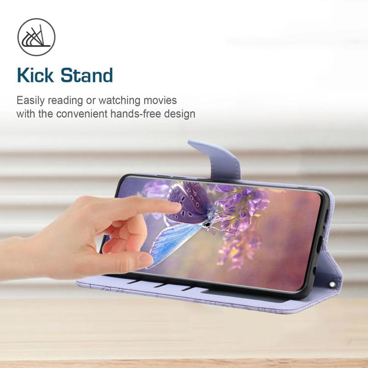 Funda de Piel con Relieve Peonía y Mariposa para OnePlus 13R (Morado)
