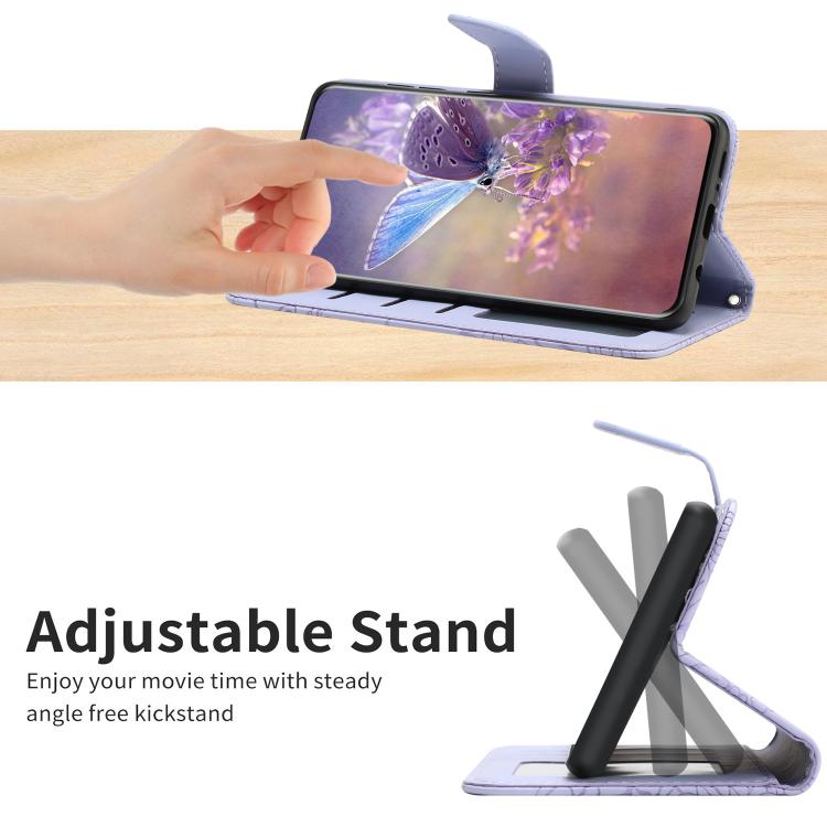 Funda de Piel con Relieve Peonía y Mariposa para OnePlus 13R (Morado)