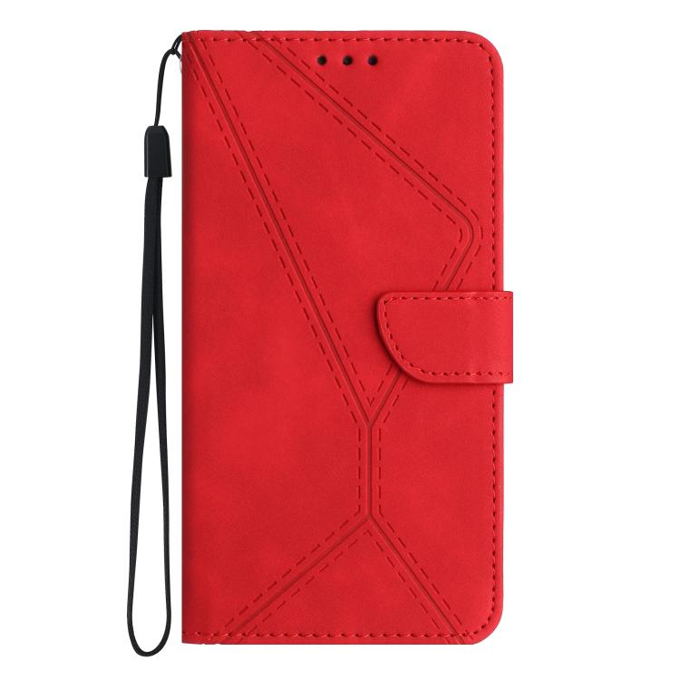 Funda de Cuero con Relieve y Costuras para OnePlus 13 (Rojo)