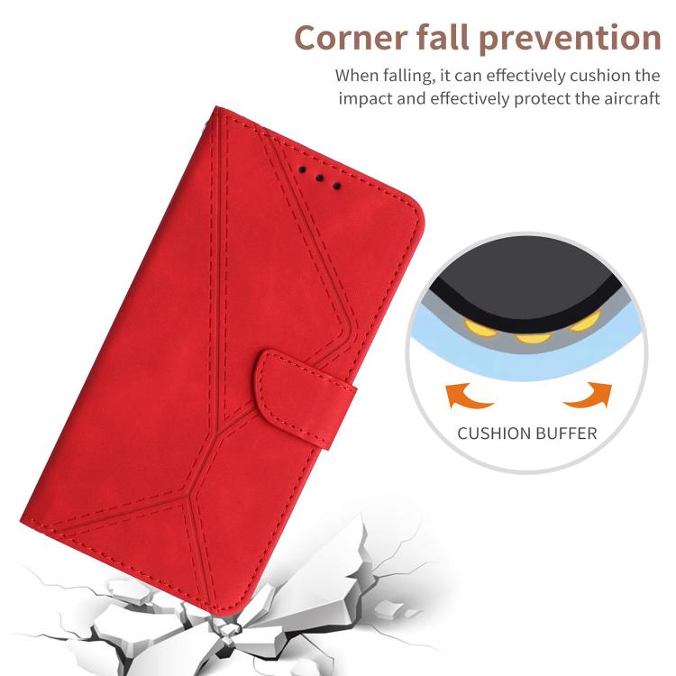 Funda de Cuero con Relieve y Costuras para OnePlus 13 (Rojo)