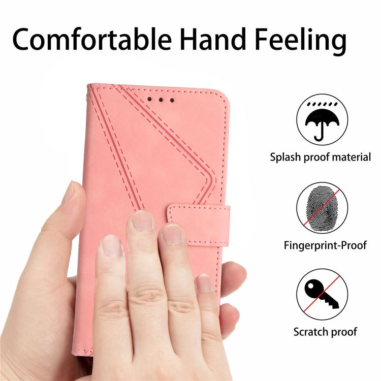 Funda de Cuero con Relieve y Costuras para OnePlus 13R (Rosa)