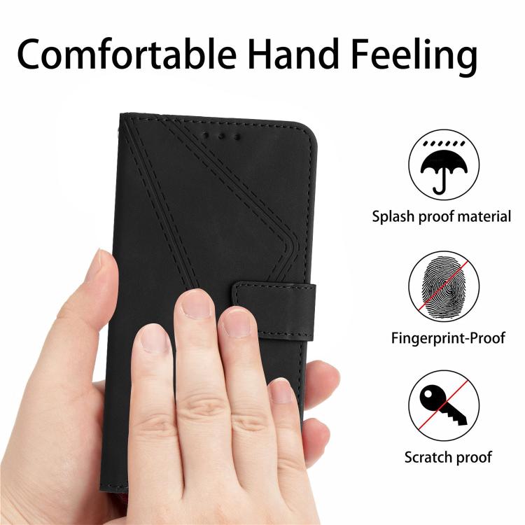 Funda de Cuero con Relieve y Costuras para OnePlus 13R (Negra)