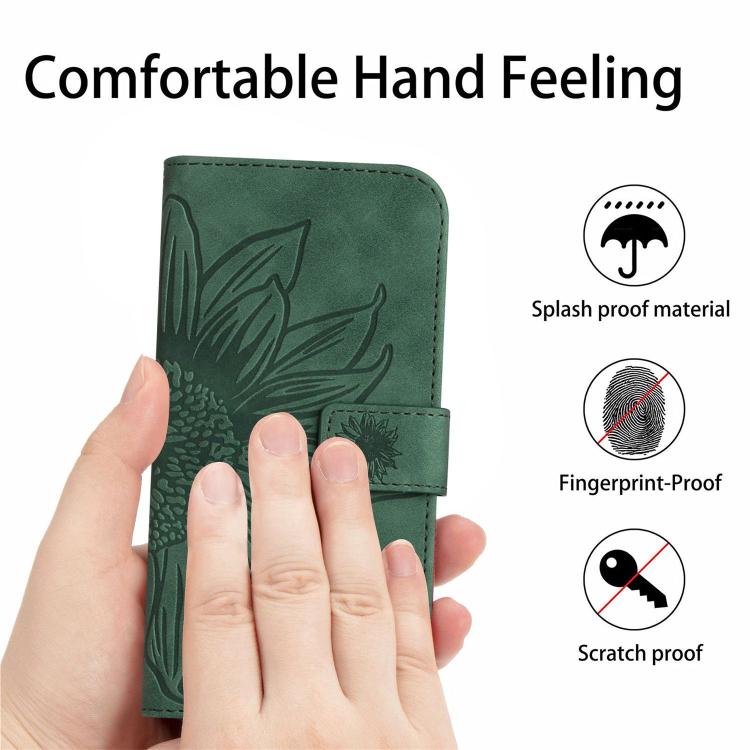 Funda de Cuero con Relieve de Girasol para OnePlus 13 (Verde)