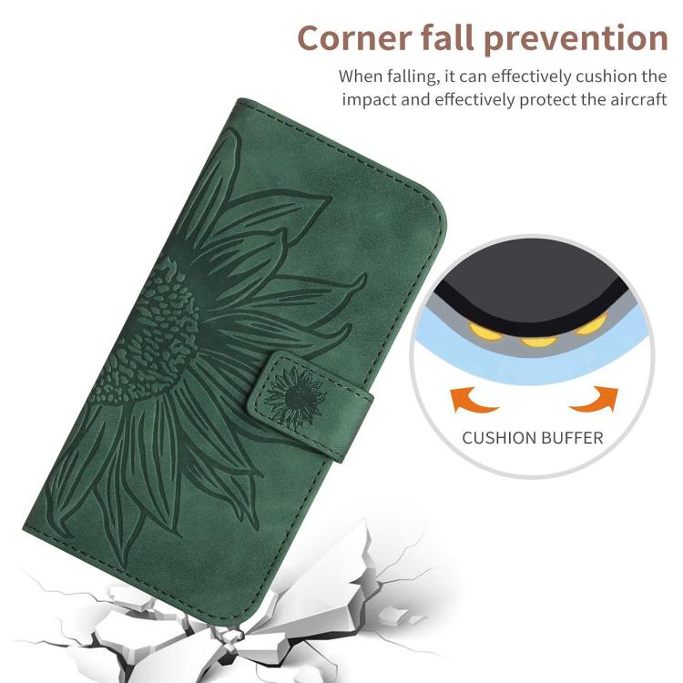 Funda de Cuero con Relieve de Girasol para OnePlus 13 (Verde)