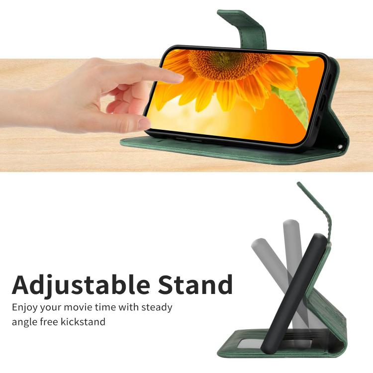 Funda de Cuero con Relieve de Girasol para OnePlus 13 (Verde)