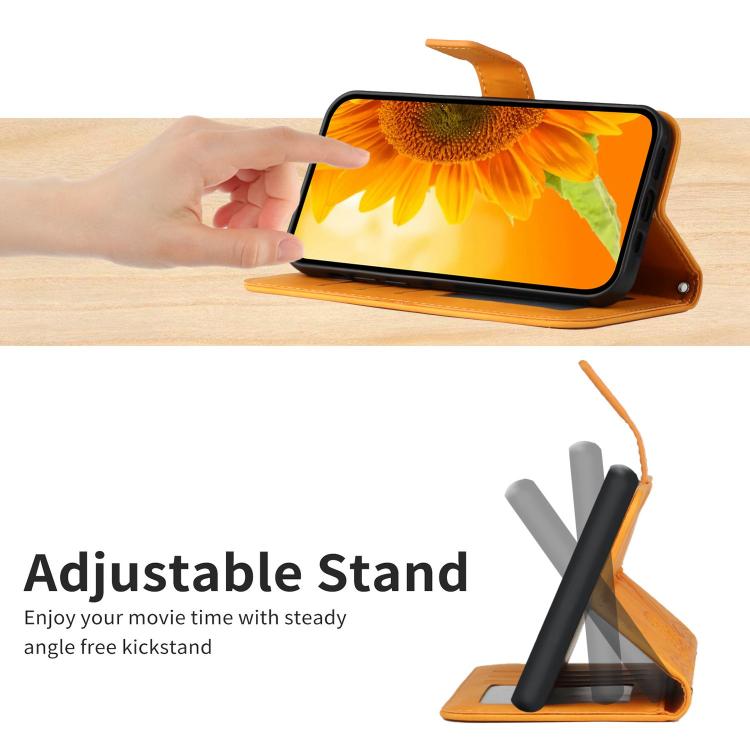 Funda de Piel con Relieve de Girasol para OnePlus 13R (Amarillo)