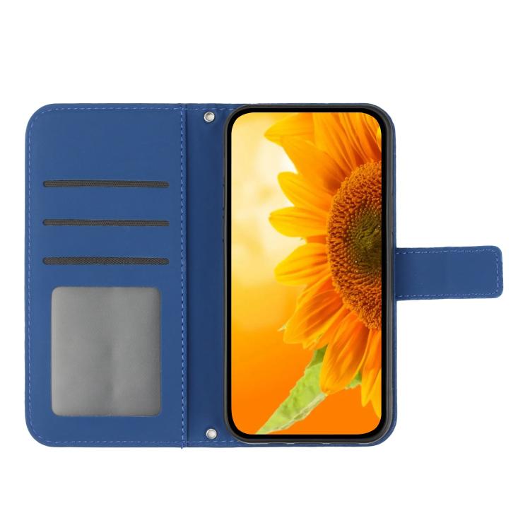 Funda de Piel con Relieve de Girasol para OnePlus 13R (Azul Oscuro)