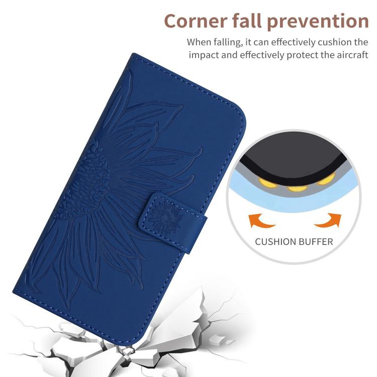 Funda de Piel con Relieve de Girasol para OnePlus 13R (Azul Oscuro)