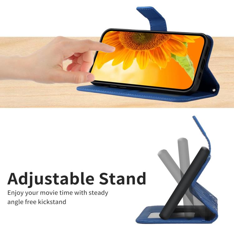 Funda de Piel con Relieve de Girasol para OnePlus 13R (Azul Oscuro)