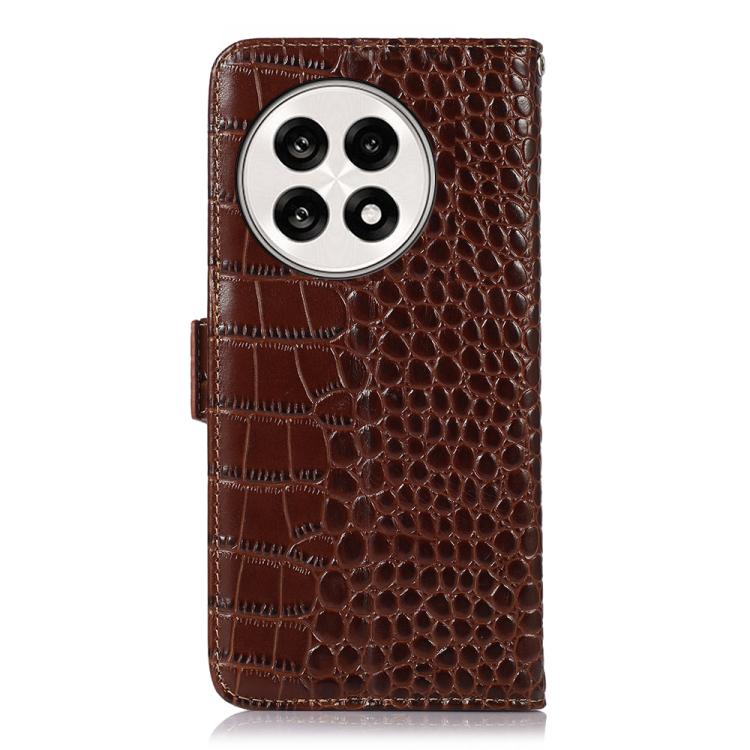 Funda para Teléfono OnePlus Ace 5 Pro/Ace 5 con Piel de Vaca y Cocodrilo (Marrón)