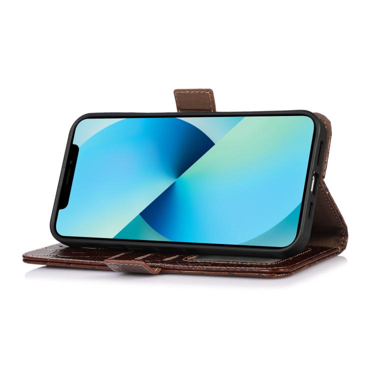 Funda para Teléfono OnePlus Ace 5 Pro/Ace 5 con Piel de Vaca y Cocodrilo (Marrón)