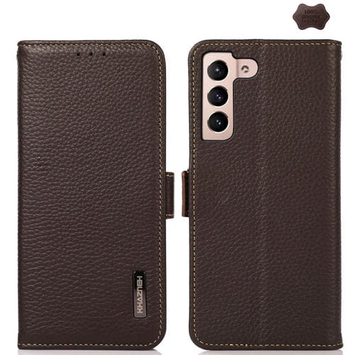 Funda para Teléfono Samsung Galaxy A35 5G Khazneh Cuero Genuino Litchi Lateral Magnético (Marrón)