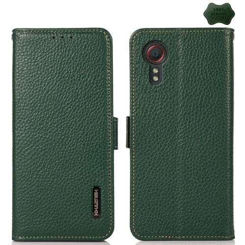 Funda para Teléfono Samsung Galaxy Xcover7 Khazneh Cuero Genuino Litchi Lateral Magnético (Verde)