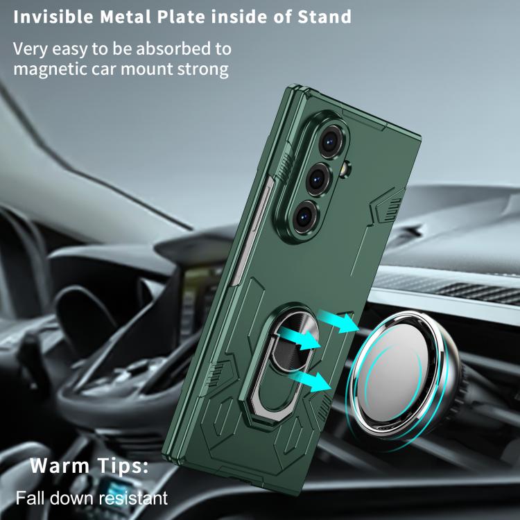 Funda protectora mate con anillo antigolpes y protección UV para Samsung Galaxy Z Fold7 5G (verde oscuro)