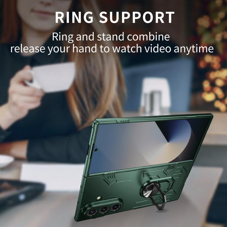 Funda protectora mate con anillo antigolpes y protección UV para Samsung Galaxy Z Fold7 5G (verde oscuro)