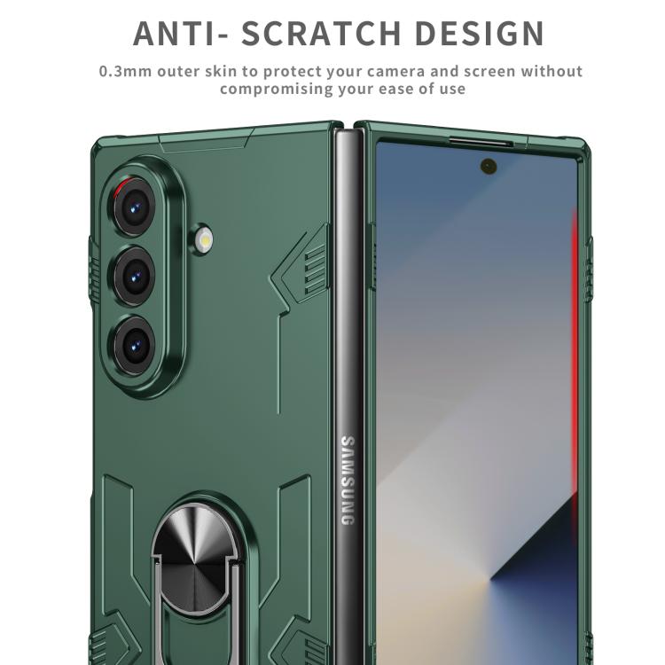 Funda protectora mate con anillo antigolpes y protección UV para Samsung Galaxy Z Fold7 5G (verde oscuro)