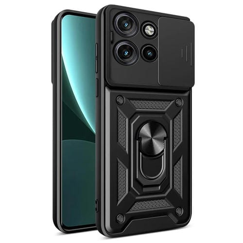 Funda híbrida TPU y PC con cámara deslizante para Motorola Edge 50 Neo (Negra)