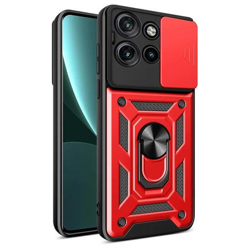Funda Híbrida TPU y PC con Cubierta Deslizante para Cámara Motorola Edge 50 Neo (Roja)