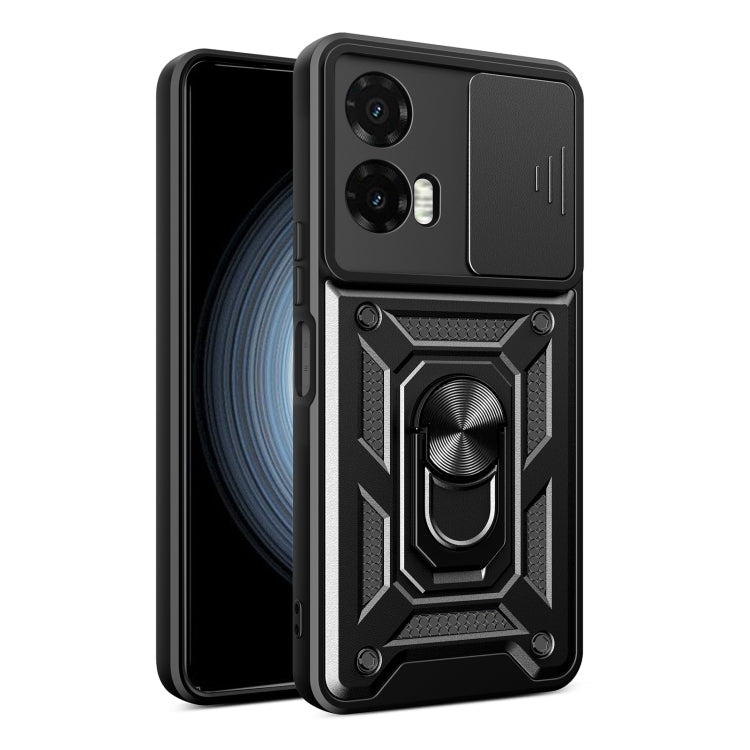 Funda para Motorola Moto G35 5G con Cámara Deslizante, Carcasa Híbrida TPU y PC (Negra)