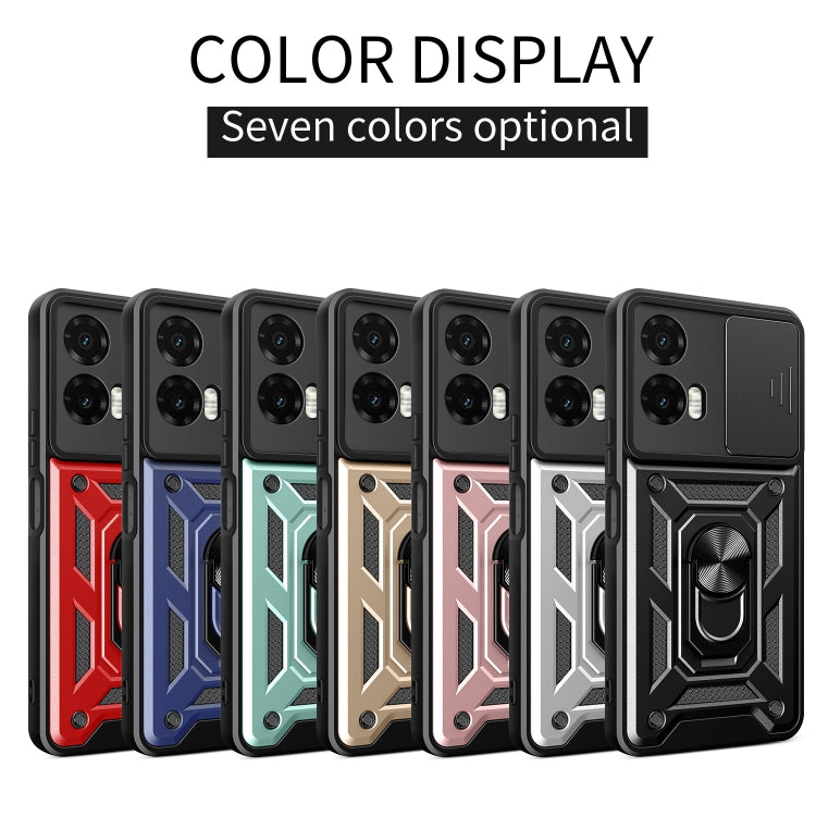 Funda para Motorola Moto G35 5G con Cámara Deslizante, Carcasa Híbrida TPU y PC (Negra)