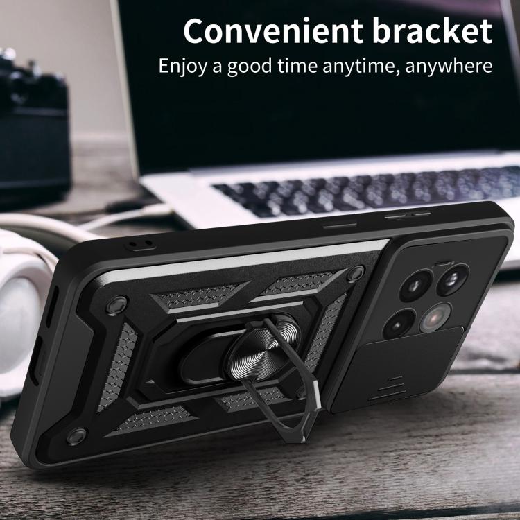 Funda híbrida TPU y PC con cubierta deslizante para cámara OnePlus 13R 5G (Dorada)
