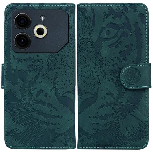 Funda de Cuero con Tapa para Tecno Pova 6 Neo Estampado de Tigre (Verde)