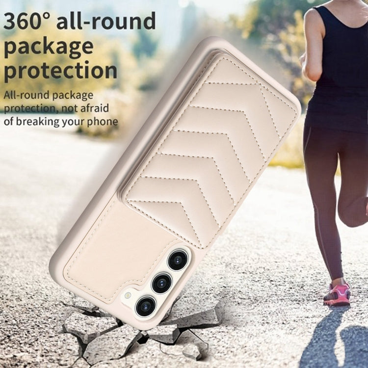 Para Samsung Galaxy S23+ 5G BF26 Wave Pattern Card Bag Holder Phone Case (Beige)