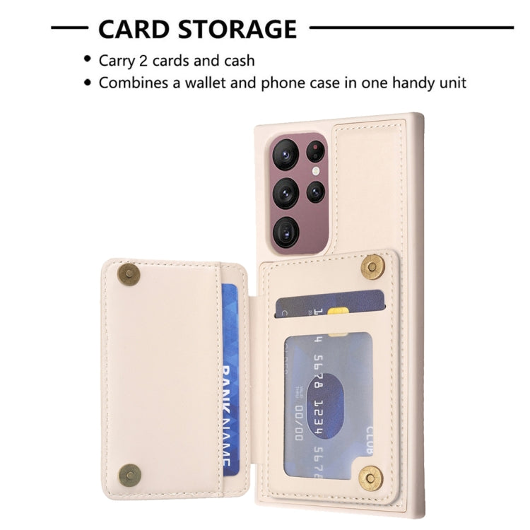 Para Samsung Galaxy S22 Ultra 5G BF26 Wave Pattern Card Bag Holder Phone Case (Beige)