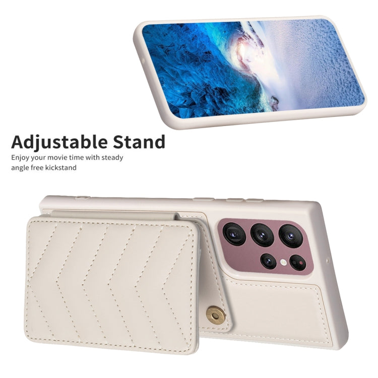 Para Samsung Galaxy S22 Ultra 5G BF26 Wave Pattern Card Bag Holder Phone Case (Beige)