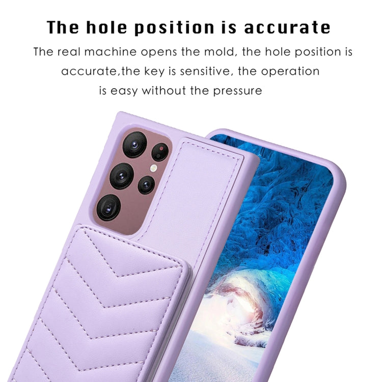 Para Samsung Galaxy S22 Ultra 5G BF26 Wave Pattern Card Bag Holder Phone Case (Púrpura)