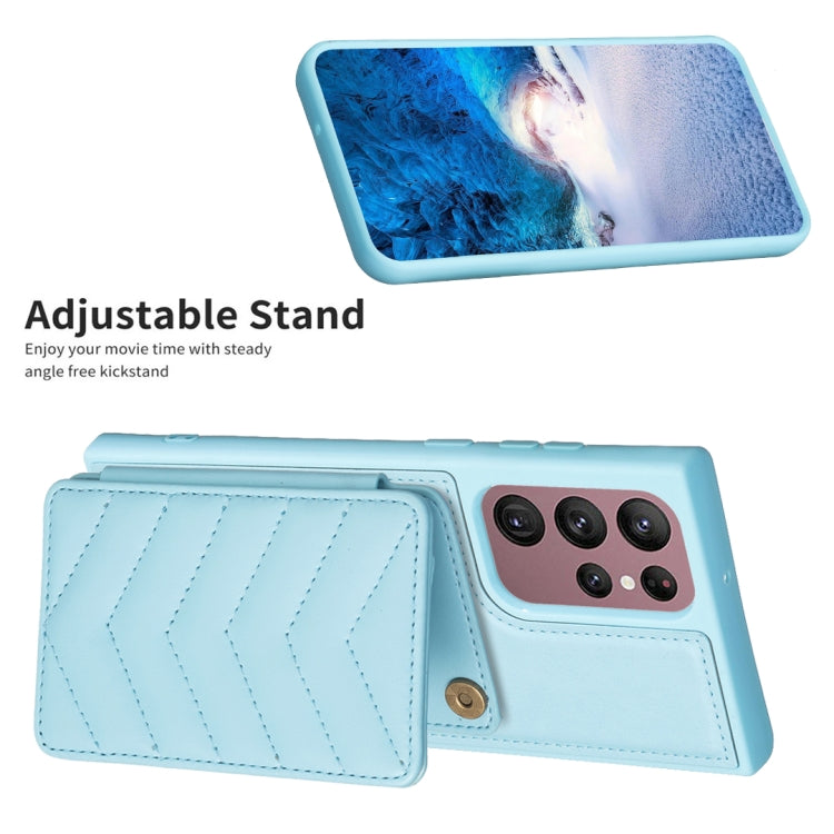 Para Samsung Galaxy S22 Ultra 5G BF26 Wave Pattern Card Bag Holder Phone Case (Azul)