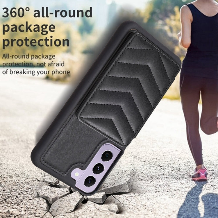 Para Samsung Galaxy S22+ 5G BF26 Wave Pattern Card Bag Holder Phone Case (Negro)