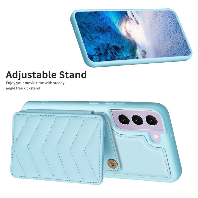 Para Samsung Galaxy S22+ 5G BF26 Wave Pattern Card Bag Holder Phone Case (Azul)