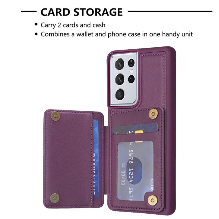 Para Samsung Galaxy S21 Ultra 5G BF26 Wave Pattern Card Bag Holder Funda para teléfono (morado oscuro)