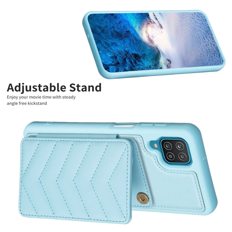 Para Samsung Galaxy A12 BF26 Wave Pattern Card Bag Holder Phone Case (Azul)