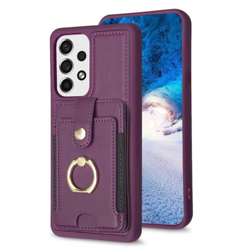 Para Samsung Galaxy A53 BF27 Metal Ring Card Bag Holder Funda para teléfono (morado oscuro)