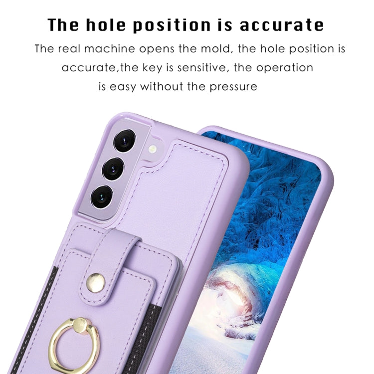 Para Samsung Galaxy S21 FE 5G BF27 Funda para teléfono con soporte para tarjeta de anillo de metal (púrpura)