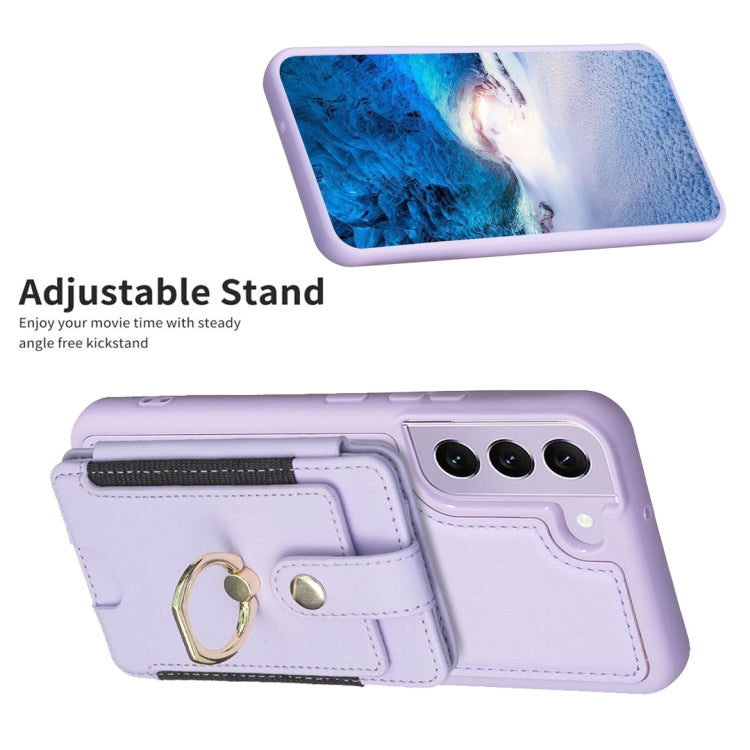 Para Samsung Galaxy S21 FE 5G BF27 Funda para teléfono con soporte para tarjeta de anillo de metal (púrpura)