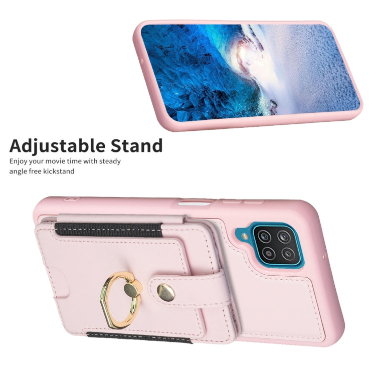 Para Samsung Galaxy A12 BF27 Metal Ring Card Bag Holder Phone Case (Rosa)